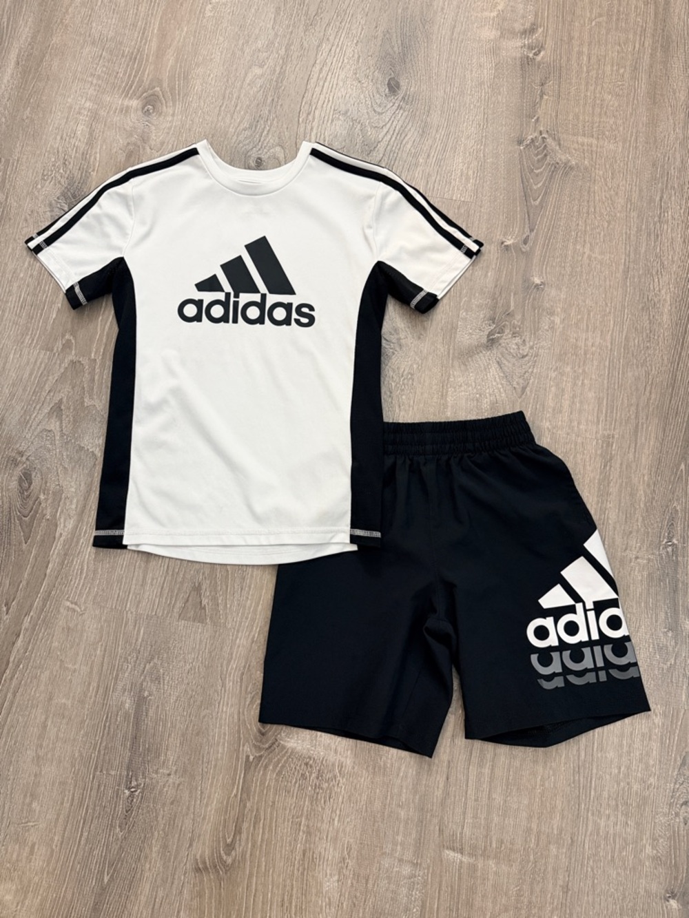 adidas White & Black Performance Tee and Shorts Set